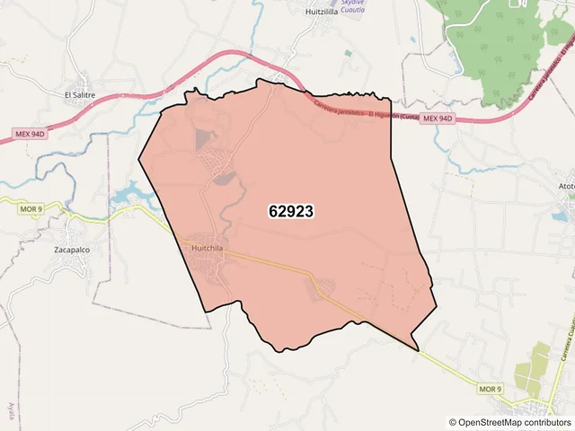 Mapa del código postal 62923, Tepalcingo, Morelos