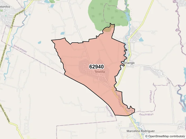 Mapa del código postal 62940, Jonacatepec de Leandro Valle, Morelos