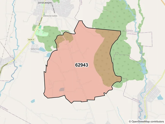 Mapa del código postal 62943, Jonacatepec de Leandro Valle, Morelos