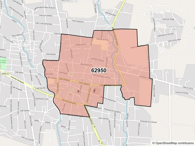 Mapa del código postal 62950, Axochiapan, Morelos