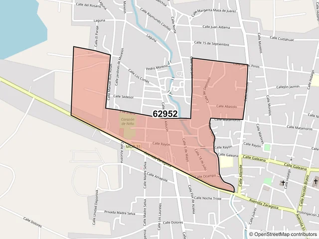 Mapa del código postal 62952, Axochiapan, Morelos