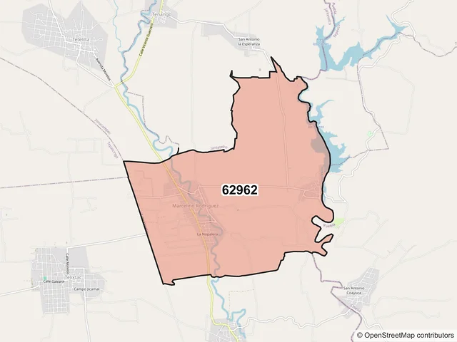 Mapa del código postal 62962, Axochiapan, Morelos