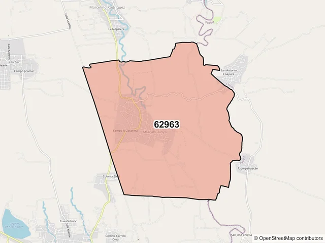 Mapa del código postal 62963, Axochiapan, Morelos