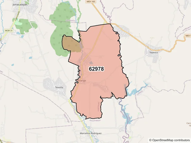 Mapa del código postal 62978, Jantetelco, Morelos