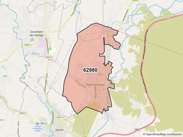 Mapa del código postal 62980, Tlaquiltenango, Morelos