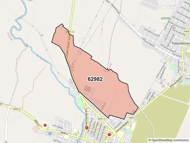 Mapa del código postal 62982, Tlaquiltenango, Morelos