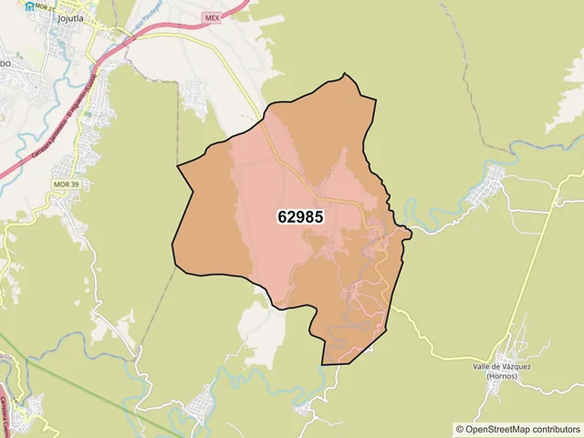 Mapa del código postal 62985, Tlaquiltenango, Morelos