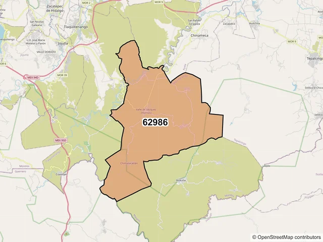Mapa del código postal 62986, Tlaquiltenango, Morelos