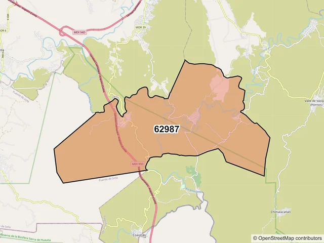 Mapa del código postal 62987, Tlaquiltenango, Morelos