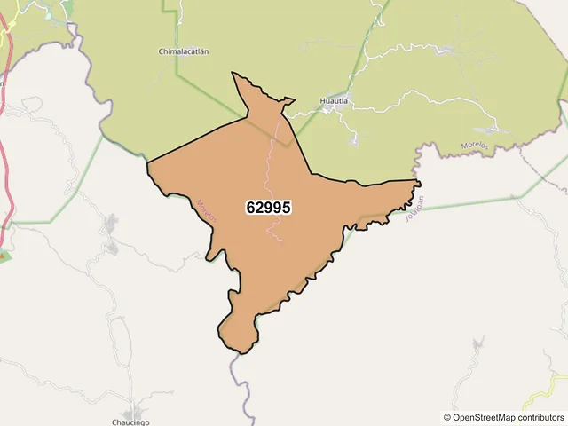 Mapa del código postal 62995, Tlaquiltenango, Morelos