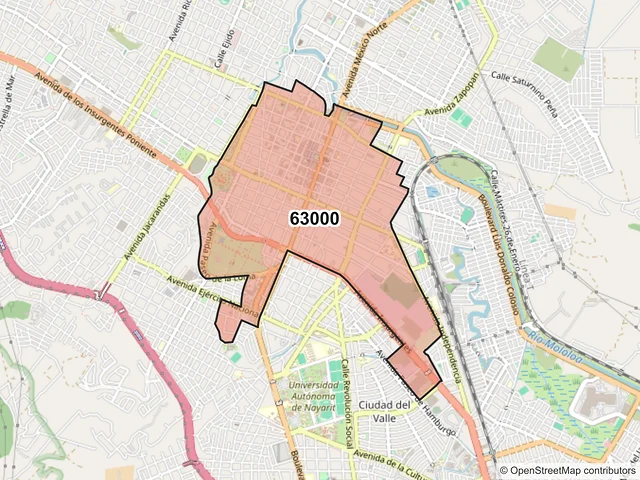 Mapa del código postal 63000, Tepic, Nayarit