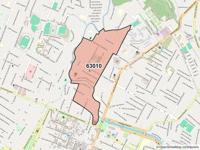 Mapa del código postal 63010, Tepic, Nayarit