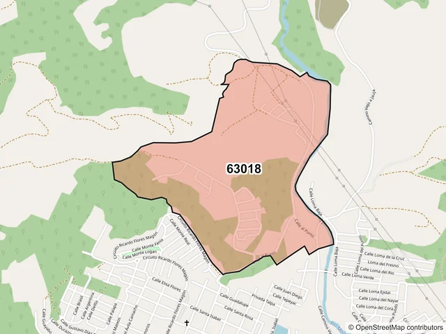 Mapa del código postal 63018, Tepic, Nayarit