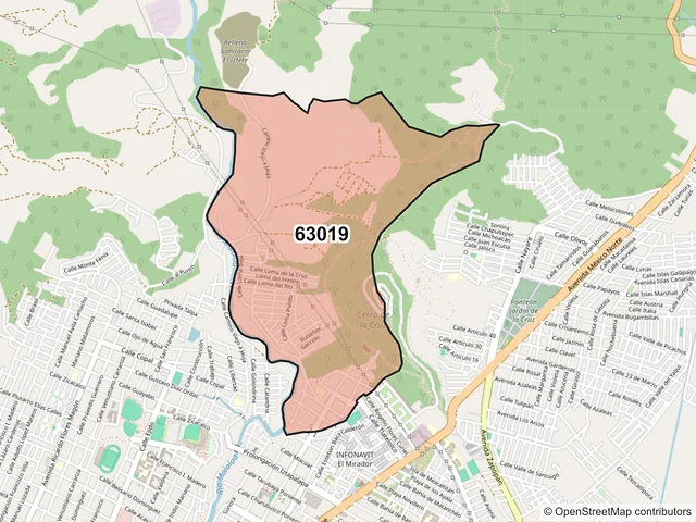 Mapa del código postal 63019, Tepic, Nayarit
