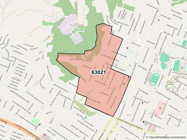 Mapa del código postal 63021, Tepic, Nayarit