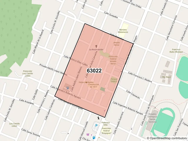 Mapa del código postal 63022, Tepic, Nayarit