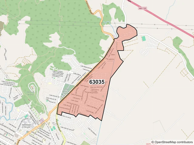 Mapa del código postal 63035, Tepic, Nayarit