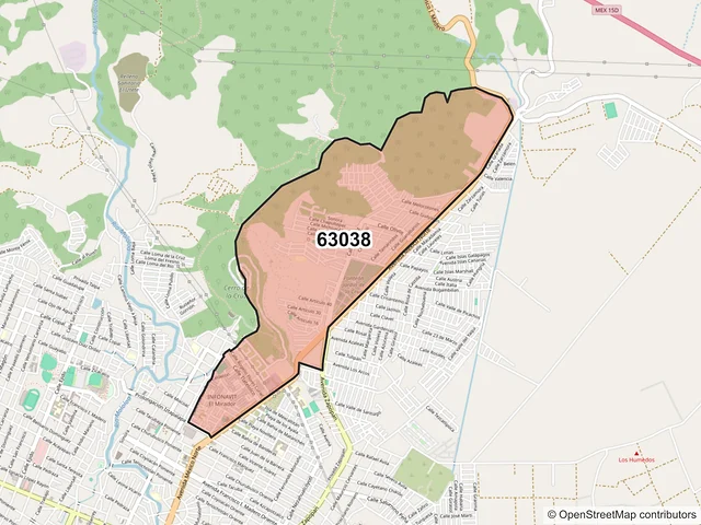 Mapa del código postal 63038, Tepic, Nayarit