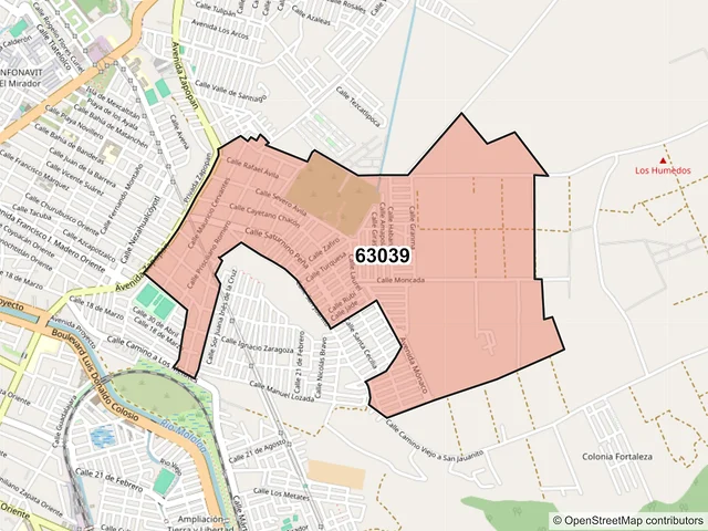 Mapa del código postal 63039, Tepic, Nayarit