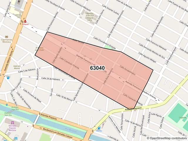 Mapa del código postal 63040, Tepic, Nayarit