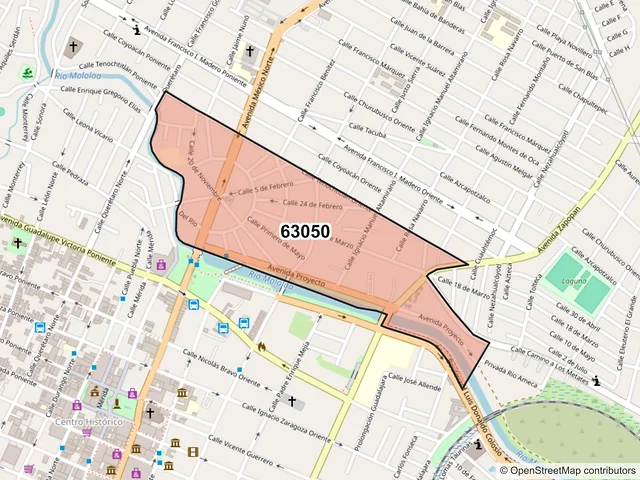 Mapa del código postal 63050, Tepic, Nayarit