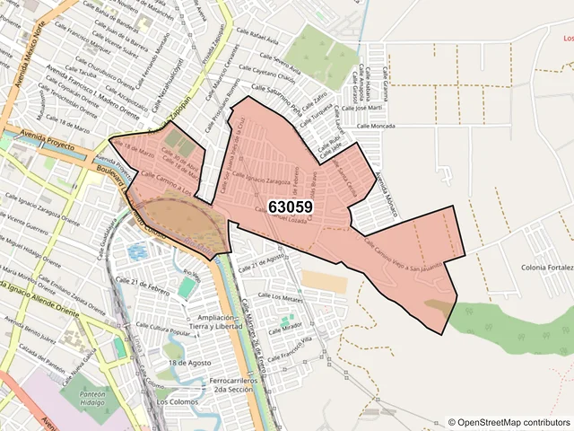 Mapa del código postal 63059, Tepic, Nayarit