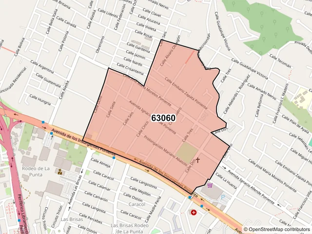 Mapa del código postal 63060, Tepic, Nayarit