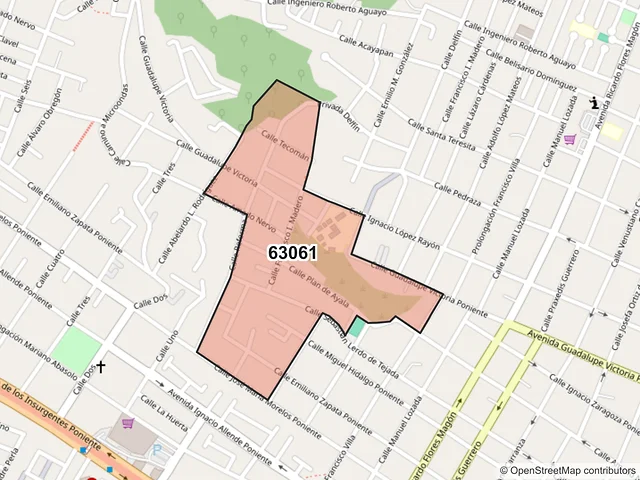 Mapa del código postal 63061, Tepic, Nayarit