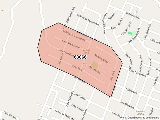 Mapa del código postal 63066, Tepic, Nayarit