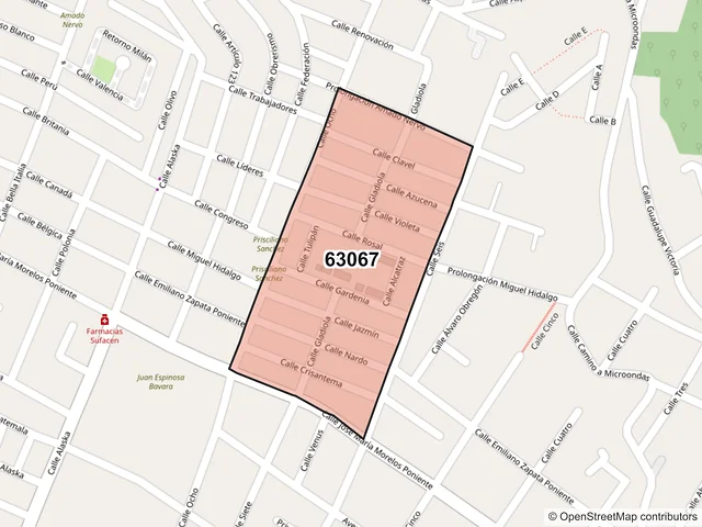 Mapa del código postal 63067, Tepic, Nayarit