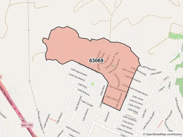 Mapa del código postal 63069, Tepic, Nayarit
