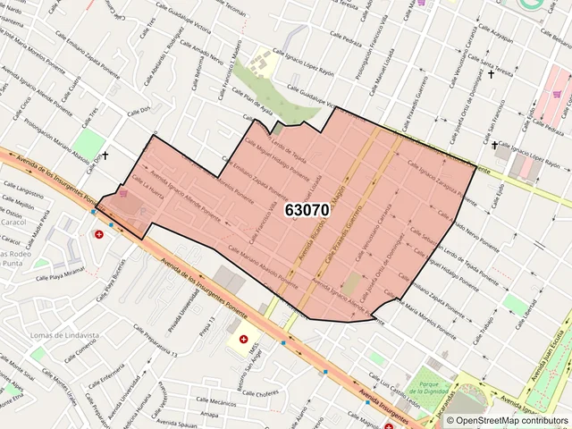 Mapa del código postal 63070, Tepic, Nayarit