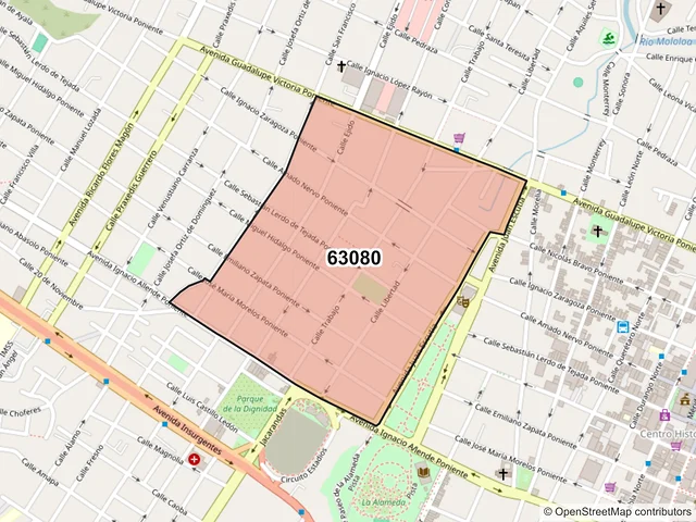 Mapa del código postal 63080, Tepic, Nayarit