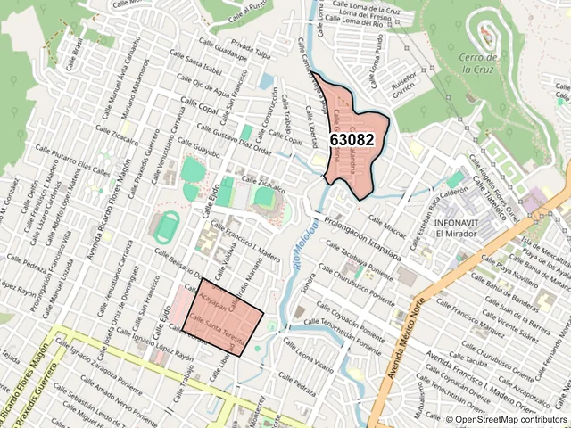 Mapa del código postal 63082, Tepic, Nayarit