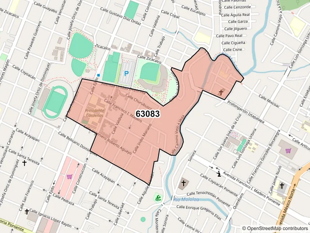 Mapa del código postal 63083, Tepic, Nayarit