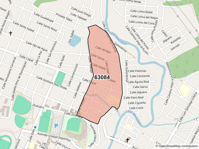 Mapa del código postal 63084, Tepic, Nayarit