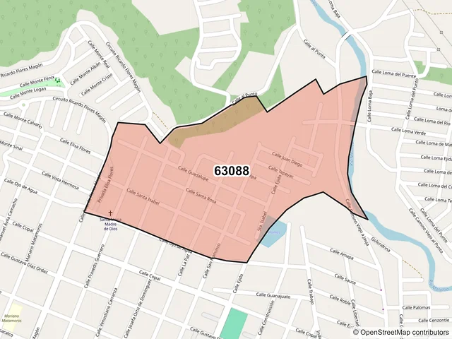 Mapa del código postal 63088, Tepic, Nayarit