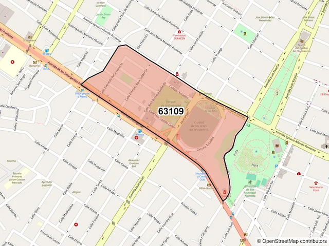 Mapa del código postal 63109, Tepic, Nayarit