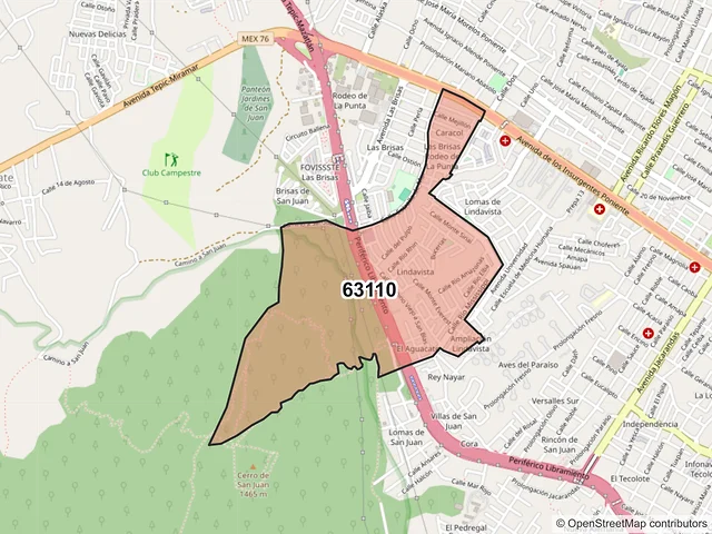 Mapa del código postal 63110, Tepic, Nayarit