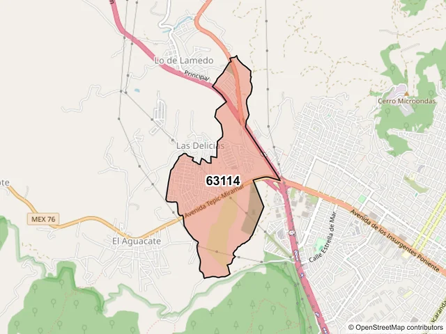 Mapa del código postal 63114, Tepic, Nayarit
