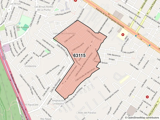 Mapa del código postal 63115, Tepic, Nayarit