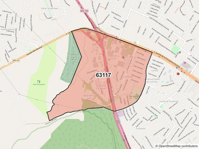Mapa del código postal 63117, Tepic, Nayarit