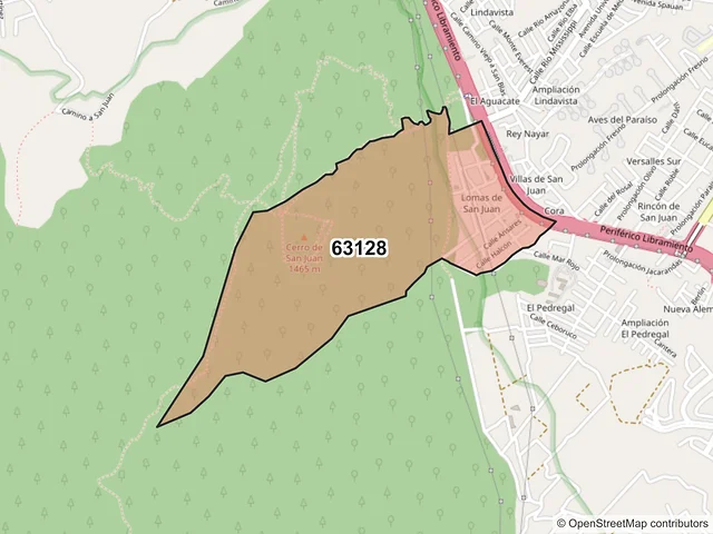 Mapa del código postal 63128, Tepic, Nayarit