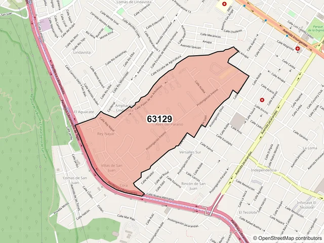 Mapa del código postal 63129, Tepic, Nayarit