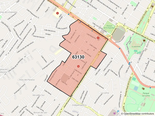 Mapa del código postal 63130, Tepic, Nayarit