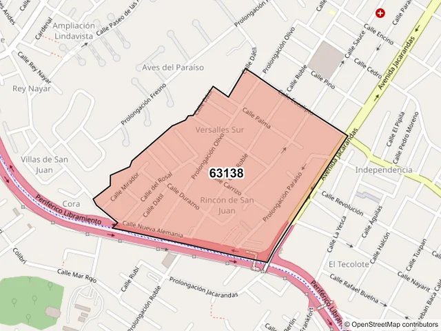 Mapa del código postal 63138, Tepic, Nayarit