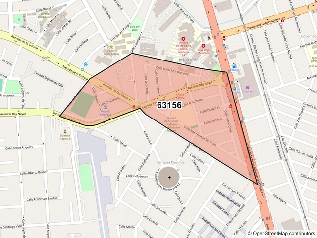 Mapa del código postal 63156, Tepic, Nayarit