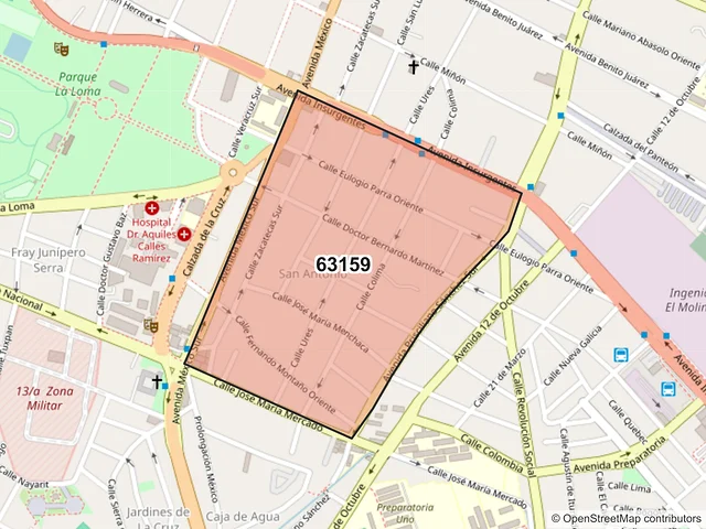 Mapa del código postal 63159, Tepic, Nayarit