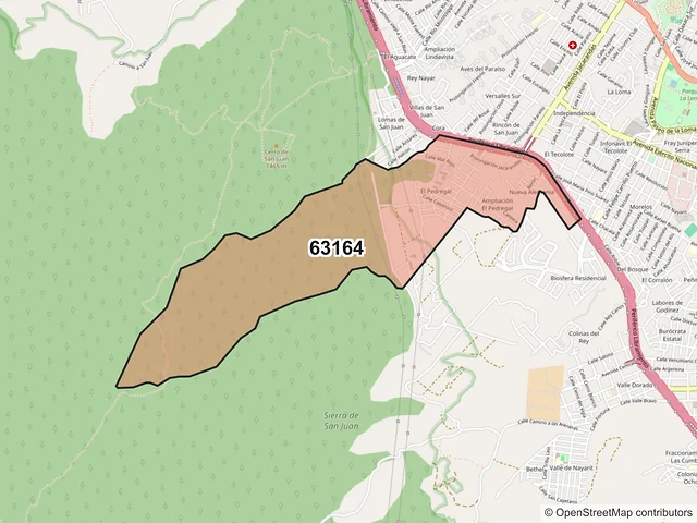 Mapa del código postal 63164, Tepic, Nayarit