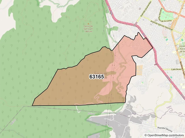 Mapa del código postal 63165, Tepic, Nayarit
